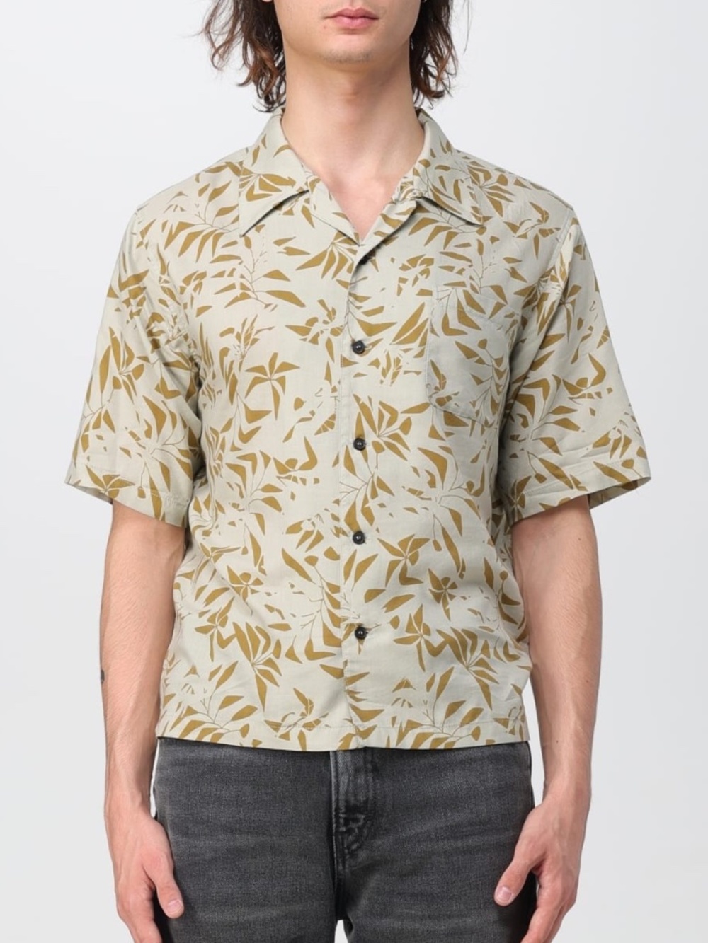 Saint Laurent YSL Palm Tree Leaf Print Hawaiian Button Down Short Sleeve Shirt
